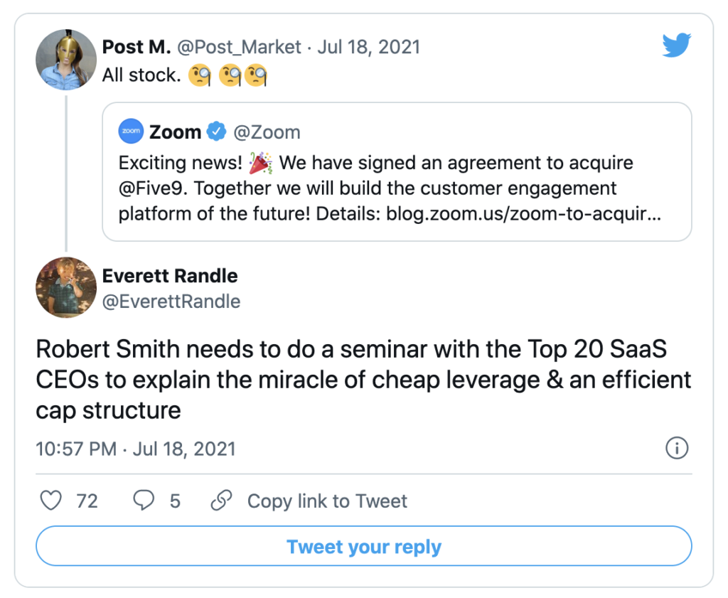 Zoom acquires Five9 using stock